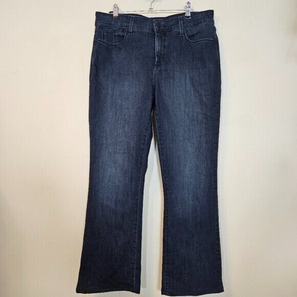 NYDJ Jeans Womens 10 Bootcut Navy Dark Wash Kick Flare Preppy Stretch Boho - Picture 1 of 15